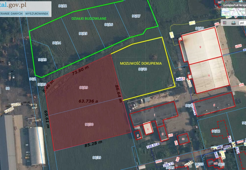 Działka przemysłowa 6330M2 + 3137M2 do dokupienia