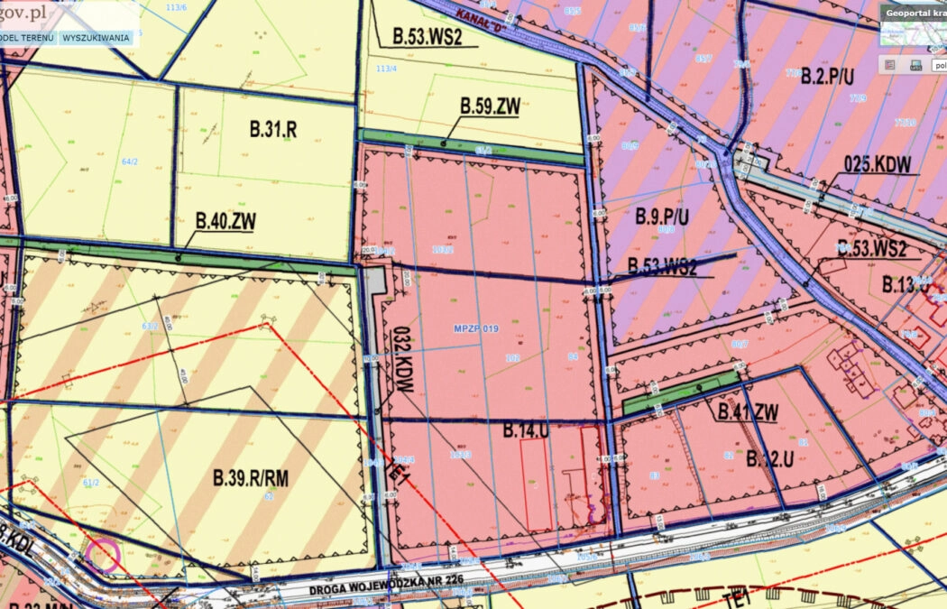 Usługowa, Plac składowe/ MPZP/ 150m media/S7
