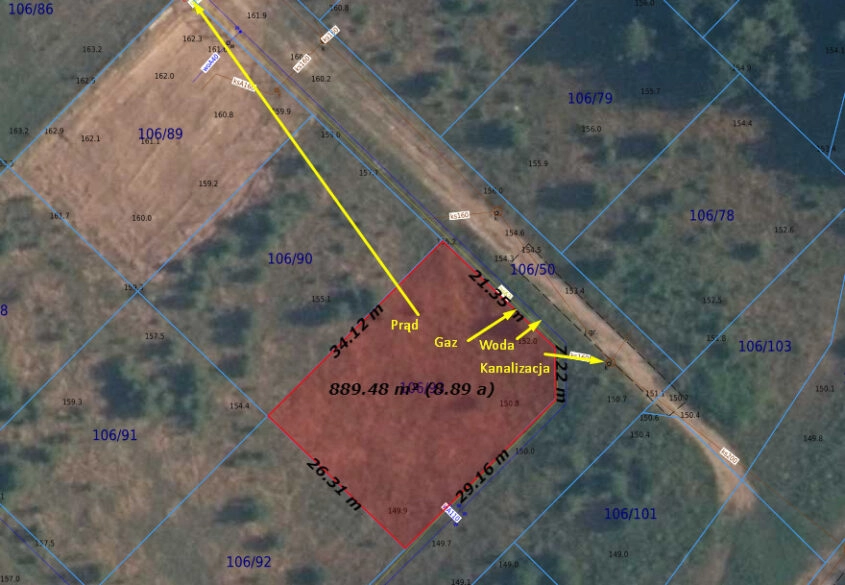 WODA GAZ PRĄD KANALIZACJA| POD LASEM | PROSTOKĄTNA