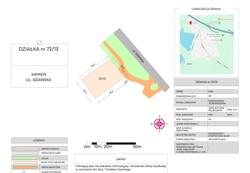 Kamień, 500 m do jeziora, działka budowlana