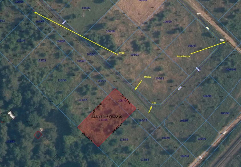 WODA GAZ PRĄD KANALIZACJA| POD LASEM | PROSTOKĄTNA