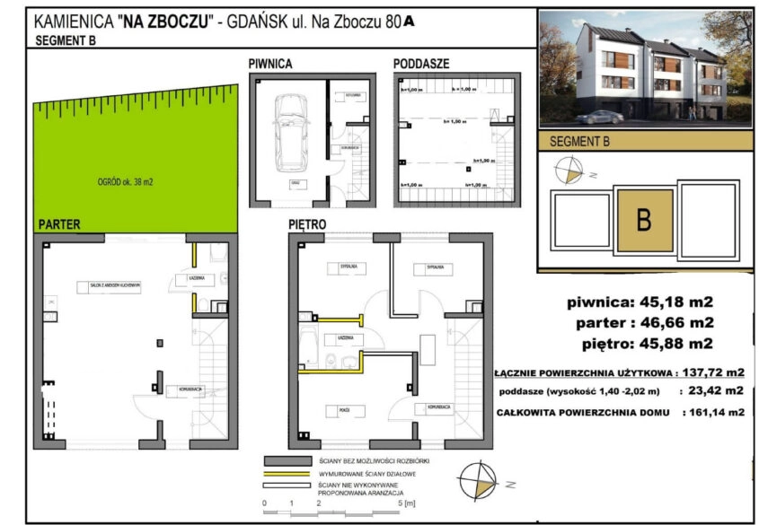Segment środkowy 5 pokoi, ogródek, garaż