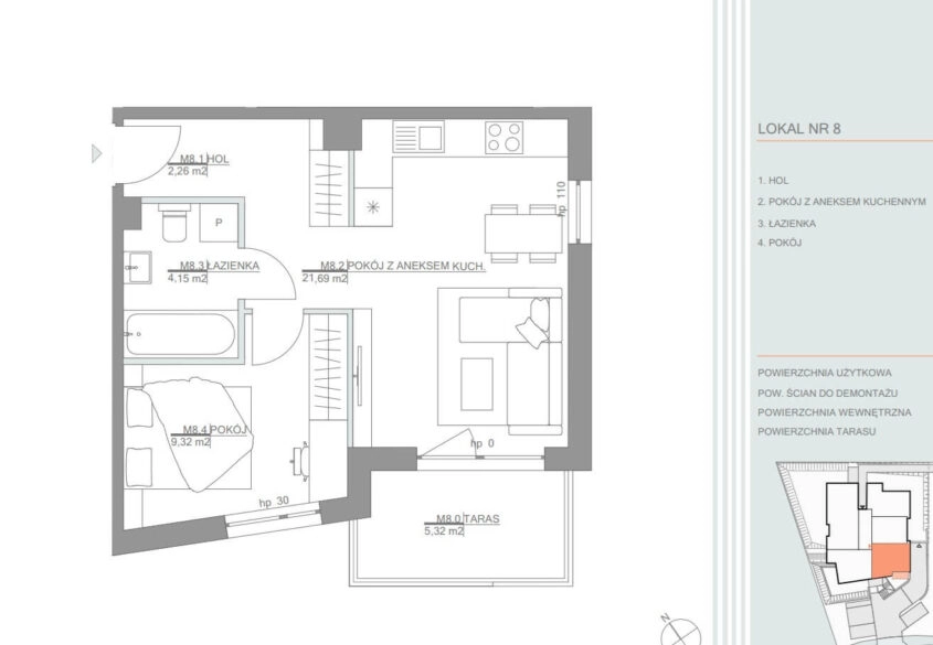 Mieszkanie 2 pokojowe 37m2 z balkonem 5,32m2