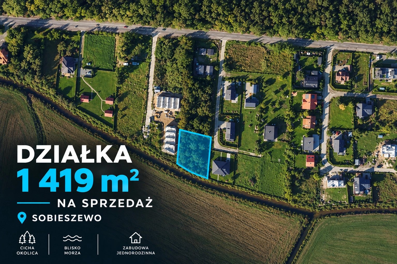 Działka inwestycyjna 1 419 m² | MPZP | Sobieszewo