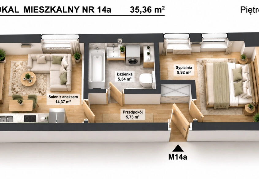 Mieszkanie 2 pokojowe z pięknym widokiem na 4 p