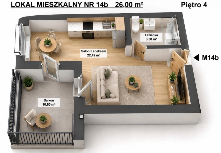 Mieszkanie 1 pokojowe 26m2 na 4 p